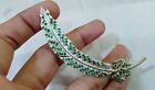 2.87 Ct Round Cut Simulated Emerald Feather Brooch Pin 14k White Gold Plated