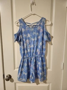 SO Girls Romper Blue With White Palm Trees Multicolor Size 16 - Picture 1 of 3