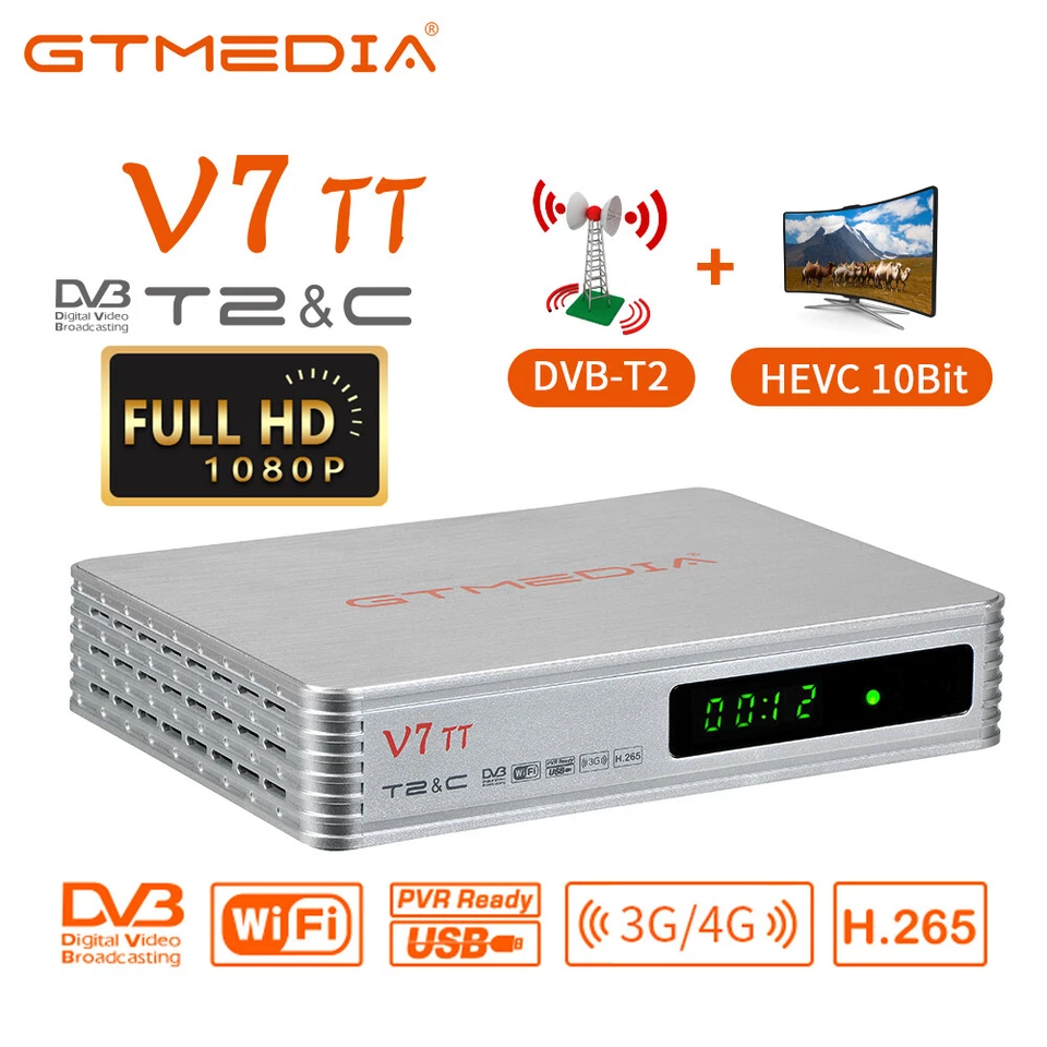 GTMedia DVB-T/T2/C Empfängerbox Terrestrial Kabel Digital TV Box WIFI USB HDMI - Bild 1 von 4