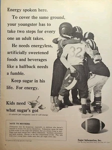 Lindo anuncio impreso de colección Sugar Information de fútbol para jóvenes necesitan energía 1965 - Imagen 1 de 4