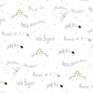 Tessuto di cotone flanella bianca Little Buggers Flying Bugs ronzante di The Yard - Foto 1 di 1
