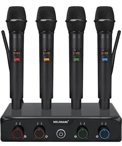 4-Channel Wireless Microphone System, UHF Compact Cordless Mic Set w/ 4x10  - Picture 1 of 17