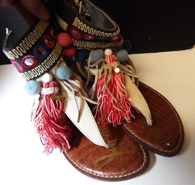 SANDALIAS GLADIADOR TRIBALES SAM EDELMAN Boho Gere con correa al tobillo flecos bordados 7,5 Foto 1 de 4