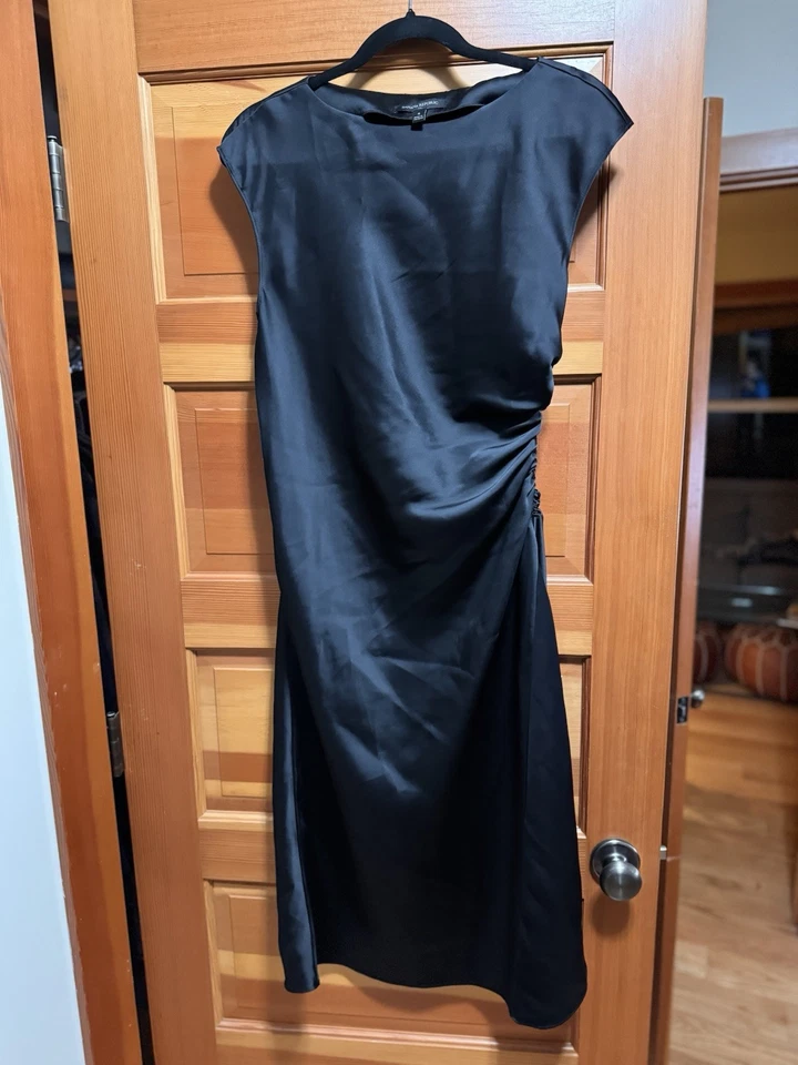 Banana Republic Women's Shirred-Side Satin Midi Dress Black Size 8 - Image 1 of 4