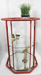 Fully Restored Brick Red Brass Glass Mirror 3 Tier Etagere Shelf Unit C. 1960s - Picture 1 of 8