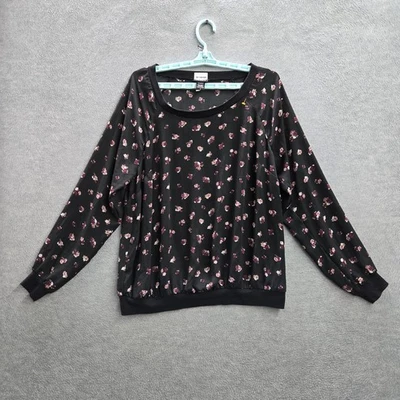 Torrid Women Sweatshirt 0 Black Floral Pullover Romantic Ruffle Long Sleeve - Image 1 of 4