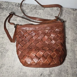 Borsa a tracolla Vilenca Holland tessuto cognac marrone media vera pelle - Foto 1 di 6