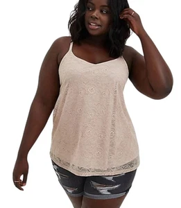Torrid Tan Beige Mushroom Floral Lace Adjustable Cami Tank Top - Size 2X - Picture 1 of 8