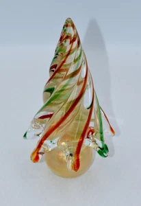 Murano Art Glass Christmas Tree Red Green Swirl With Gold Dust Sculpture - Picture 1 of 5