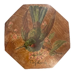 Boîte à bijoux 1940 bois d'olivier Octogonale décor Oiseau Souvenir de Vacances - Bild 1 von 5
