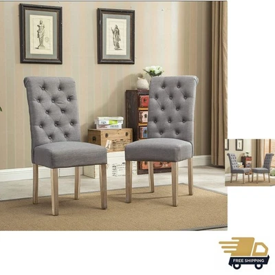 Elegante juego de 2 sillas de comedor acolchadas de madera maciza gris Habit - reposabrazos y confort Foto 1 de 4