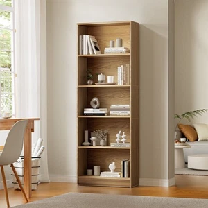 Oikiture Bookshelf Bookcase Display shelves 5-Tier Storage Stand Rack Natural - Picture 1 of 10