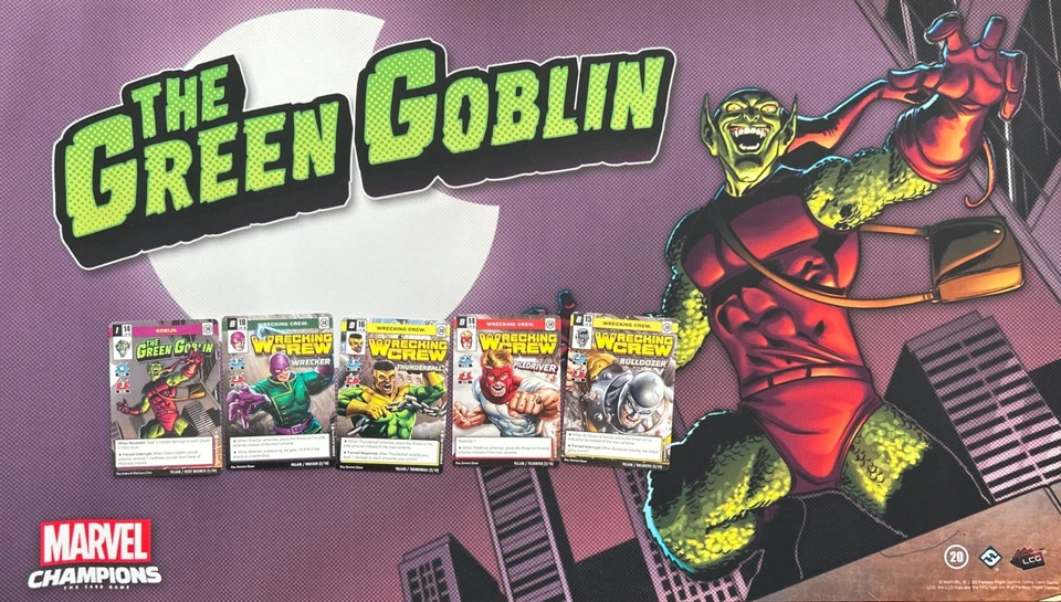 Alfombra de juego Marvel Champions Duende Verde con 3 promociones de Duende Verde y Equipo de Demolición Foto 1 de 1