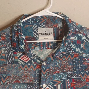 YoungLA Herren Hemd XL Azteken Allover Hawaii Kurzarm Knopfleiste 100% Viskose - Bild 1 von 7