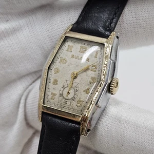 Rare Vintage Bulova Deco Men Two Tone Watch Carved Case Cal 10AN 15 Jewel Swiss - Picture 1 of 13