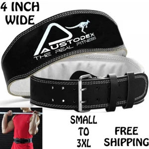 4" Austodex BLACK back support Weight lifting bodybuilding Leather Belt S TO 3XL - Picture 1 of 7