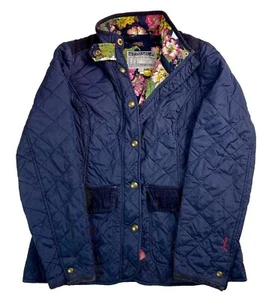 Joules Moredale Quilted Jacket Women's UK Size 12 Coat Navy Floral Slim Fit - Picture 1 of 20