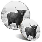 Mausmatte & Untersetzer Set - BW - Winter Highland Cow Schottland Schottisch #42362