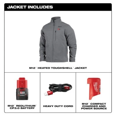 Milwaukee M12 TOUGHSHELL Men's Size M Heated  Jacket - Gray (204G-21M) - Image 1 of 2