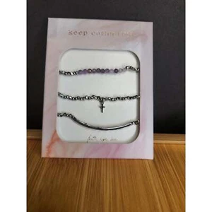 Keep Collective ~ Stretch Trio - Faith - Silver Bracelet Set - Picture 1 of 2