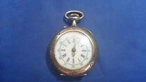 Reloj de bolsillo vintage Cilindre 10 rubíes cara abierta para piezas estuche astillado GF - Imagen 1 de 10