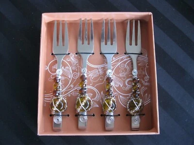 C-287 Set of 4 Fancy Home Essentials and Beyond Beaded Stainless Serving Forks - Image 1 of 4