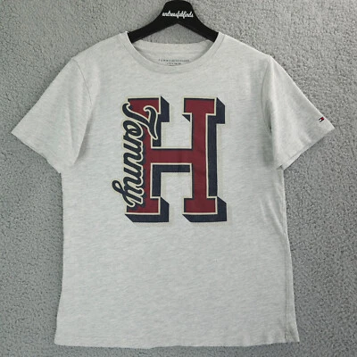 Tommy Hilfiger Shirt Boys Large 16-18 Gray Spell Out Logo Short Sleeve Crew Neck - Image 1 of 4