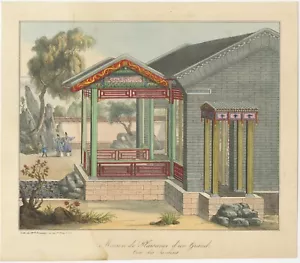Antiguo estampado de una casa de placer junto a los jardines - Imagen 1 de 1