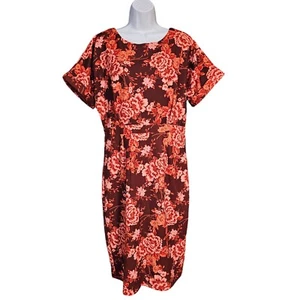 Alexia Admor Floral Rust Midi Sheath Cocktail Party Dress Size L - Picture 1 of 12