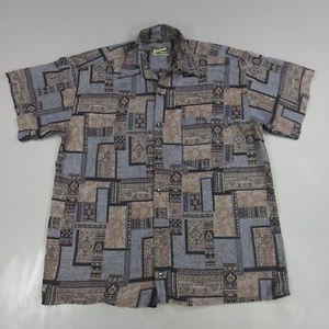 Vintage Latitude Button Up Shirt Mens Small Grey Check 80s 90s Retro Polyester - Picture 1 of 10