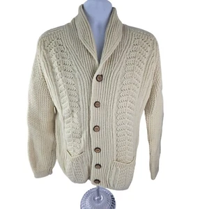 Schulterklappen Wolle schwerer dicker Zopfmuster Schal Cardigan Pullover Italy 42 M - Bild 1 von 18