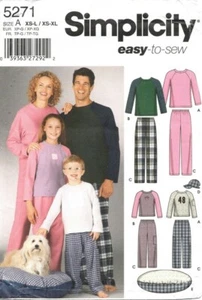 Sewing Pattern Mens Women's Teen Child XS-XL Pajama Top Lounge Pants Dog Bed Hat - Picture 1 of 3