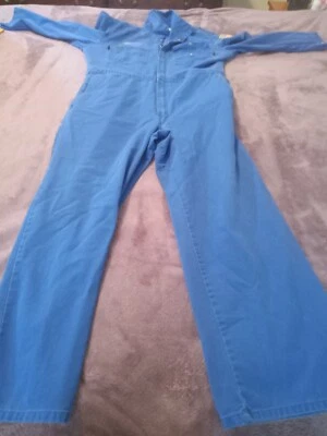 Workrite Coverall Denim Mens' 44R Royal Blue Mechanic Exon Mobile Stained READ - Image 1 of 4