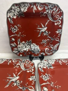Set Of 12 Porcelain Plates 222 Fifth PTS International Adelaide Red Fine China - Picture 1 of 12
