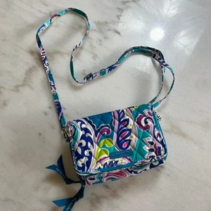 Vera Bradley RFID Geldbörse Umhängetasche blau Paisley gesteppt Handgelenktasche - Bild 1 von 10