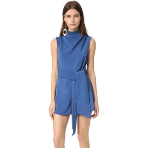 NWOT Keepsake High Neck Back Zip Navy Blue Sleeveless Belted Romper Short M - Picture 1 of 12