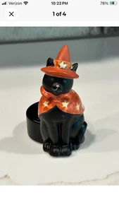 Yankee Candle Halloween Black Cat Tealight Candle Holder Glows in the Dark New - Picture 1 of 4