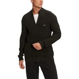 Calvin Klein Jeans Herren Cardigan Reißverschluss 100% Baumwolle Schwarz - Picture 1 of 7