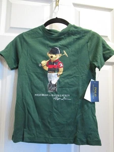 POLO RALPH LAUREN GREEN POLO BEAR PLAYER S/S TEE T-SHIRT  SIZE 7 NEW - Picture 1 of 2