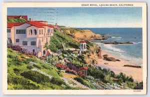 1936 Laguna Beach CA postal costa vista real acantilado casas escena oceánica 2A-H303 - Imagen 1 de 2