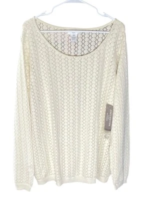 NWT Jones New York Crochet Sweater Womans 3X Pale Yellow Long Sleeve Cottagecore - Image 1 of 4