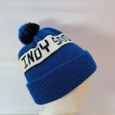 INDY 500 Bue/White Knit Beanie Winter Ski Hat W/Pom SUPER RARE - Image 1 of 4