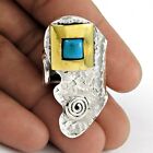 Mothers Day Gift Natural Turquoise Statement Ring Size L 1/2 925 Silver O34