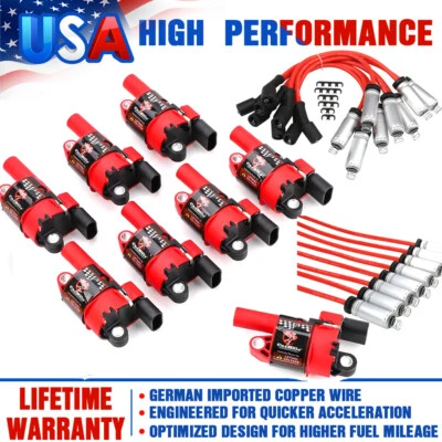 8x Ignition Coils With Spark Wire Pack For GMC Chevy Silverado 1500 5.3L 07-2016 - Image 1 of 4