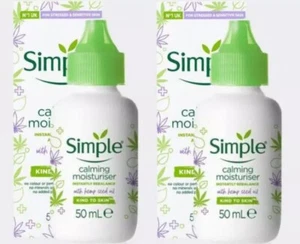 2 x Simple Calming With Hemp Oil Moisturiser Skin Cream 50ml - Picture 1 of 5