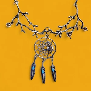 DREAMCATCHER & BRANCHES NECKLACE gold turquoise bronze bohemian nature pagan #3D - Picture 1 of 3