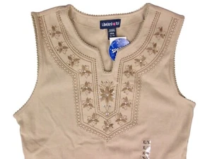 Vintage Y2K Limited Too Girls XL 16 Tank Top Brown Embroidered Flower Bling New - Picture 1 of 6