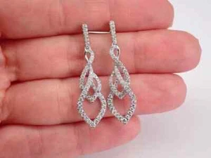 Drop/Dangle Earrings 1Ct Round Cut Lab-Created Diamond In 14k White Gold Plated - Picture 1 of 8