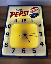 VINTAGE PEPSI CLOCK SIGN LIGHTED 1950's Drink Pepsi working 19x14 Metal/polycarb