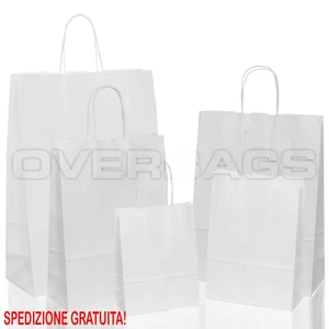 BORSA SHOPPER SACCHETTO DI CARTA MANICO CORDINO COLORE BIANCO - Foto 1 di 15